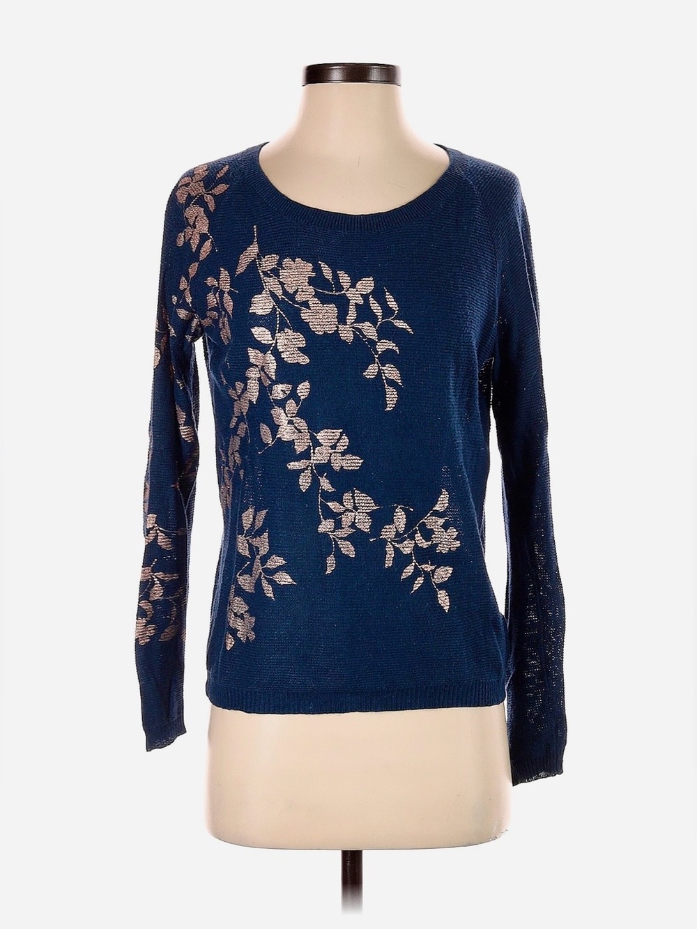 Knitted & Knotted Navy Floral Scoop Neck Sweater Size S